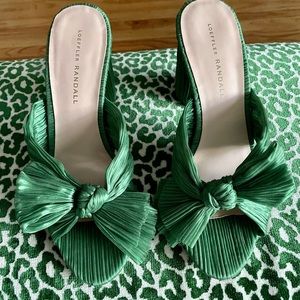 Loeffler Randall Penny Emerald Green Knot Bow Heels Size 9 $395